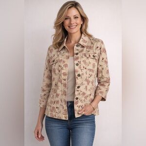 Christopher Banks Scenic Print Jacket Petite Artsy Novelty Stretch Cotton Button